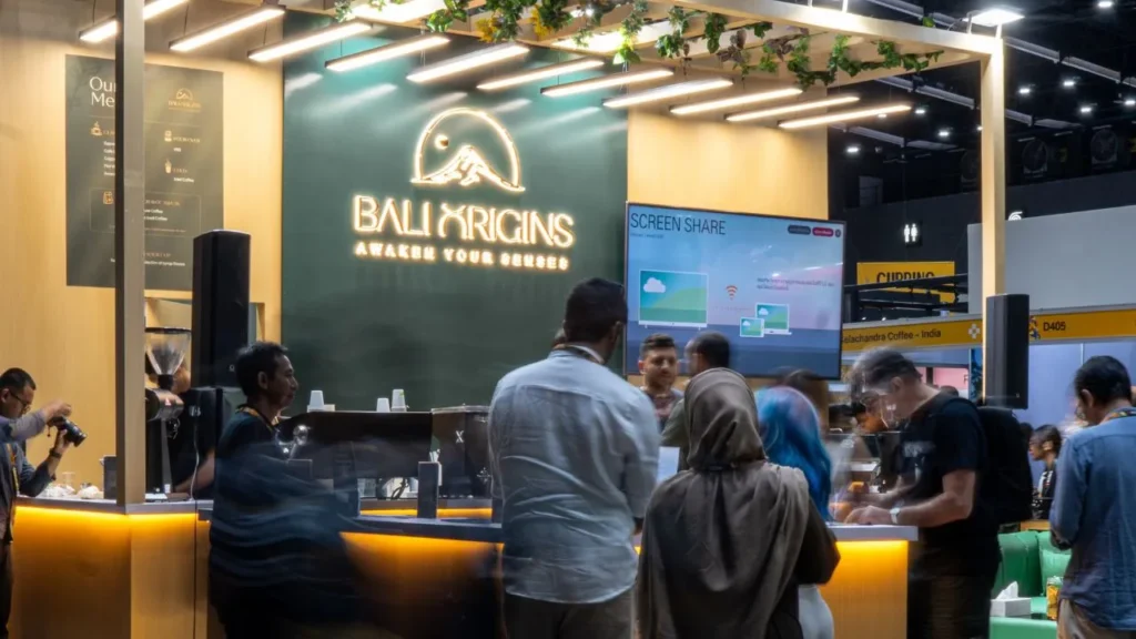 Bali Origins showcasing premium Indonesian coffee and its first batches of washed coffee during its international debut at World of Coffee Bangkok.